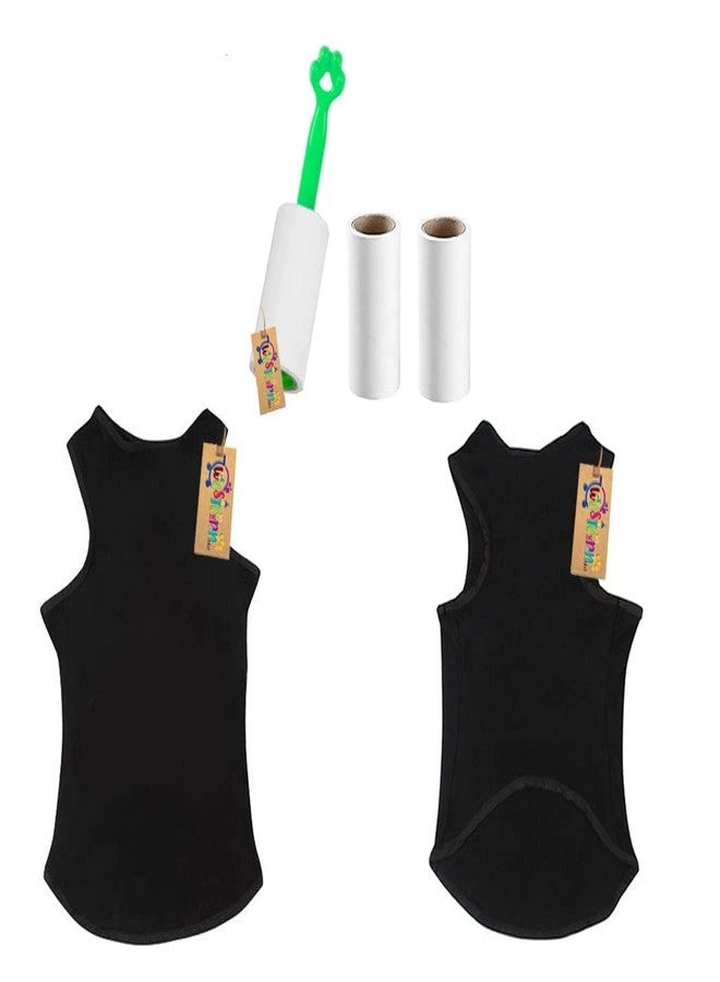 ويستيرن إرا طقم تيشيرت للكلاب من ويسترن إيرا مكون من قطعتين مع أداة إزالة الوبر (مجموعة)، تيشيرت قطني مريح للكلاب، سترة بدون أكمام لملابس الكلاب، (أسود + أحمر، متوسط - 16 بوصة) - Image 2